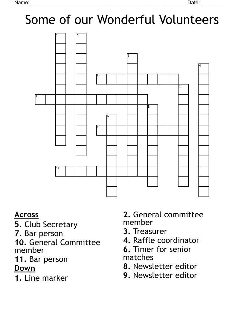 Some of our Wonderful Volunteers Crossword