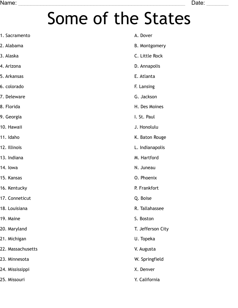 Some of the States Worksheet