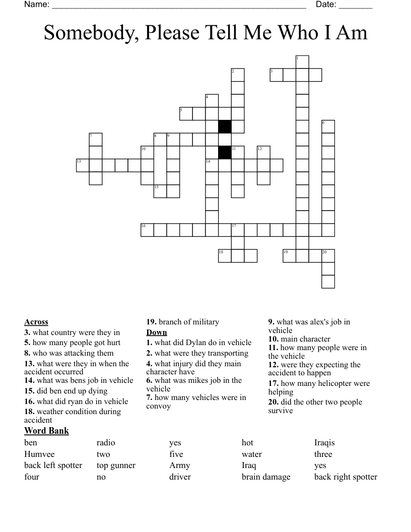 Somebody, Please Tell Me Who I Am Crossword