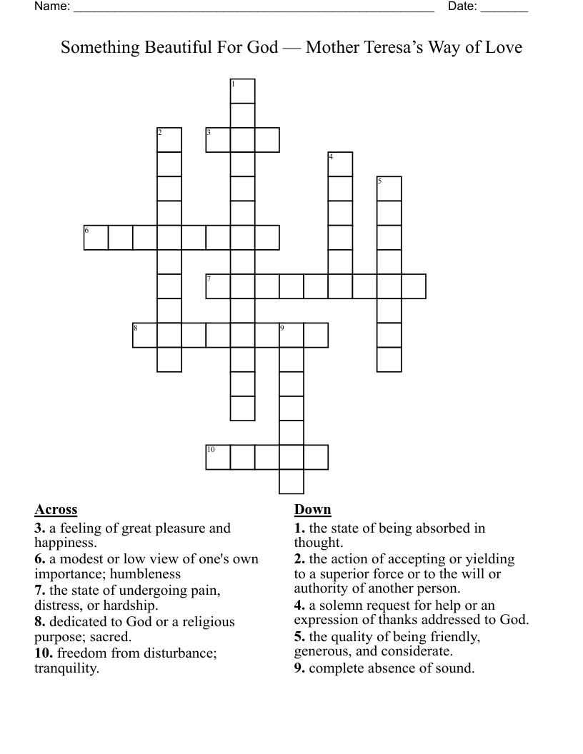Something Beautiful For God — Mother Teresa’s Way of Love Crossword