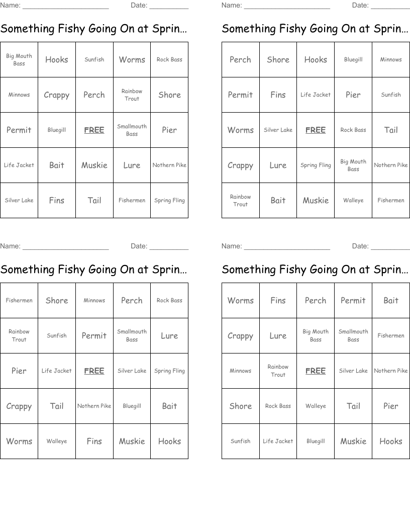 Something Fishy Going On at Spring Fling Bingo Cards