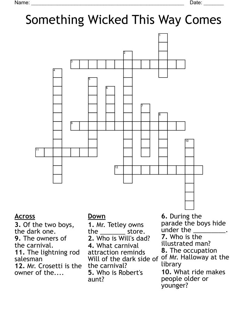 Something Wicked This Way Comes Crossword