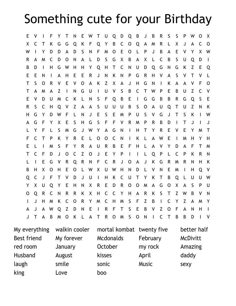 Something cute for your Birthday Word Search