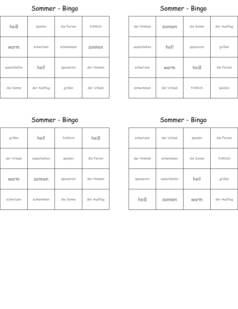 Sommer - Bingo