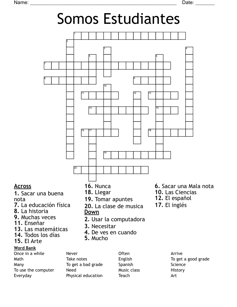 Somos Estudiantes Crossword