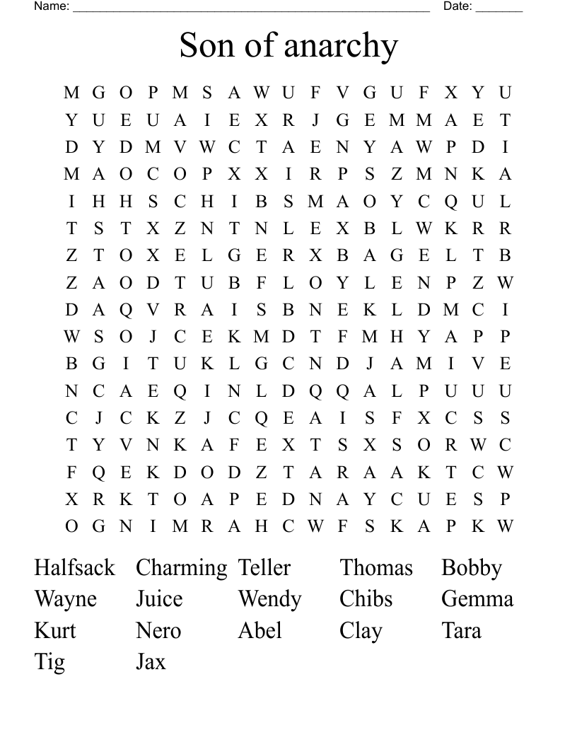 Son of anarchy Word Search