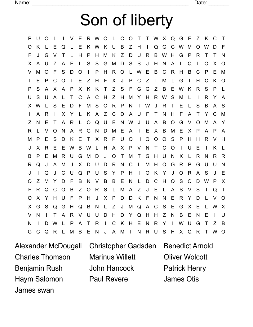 Son of liberty  Word Search