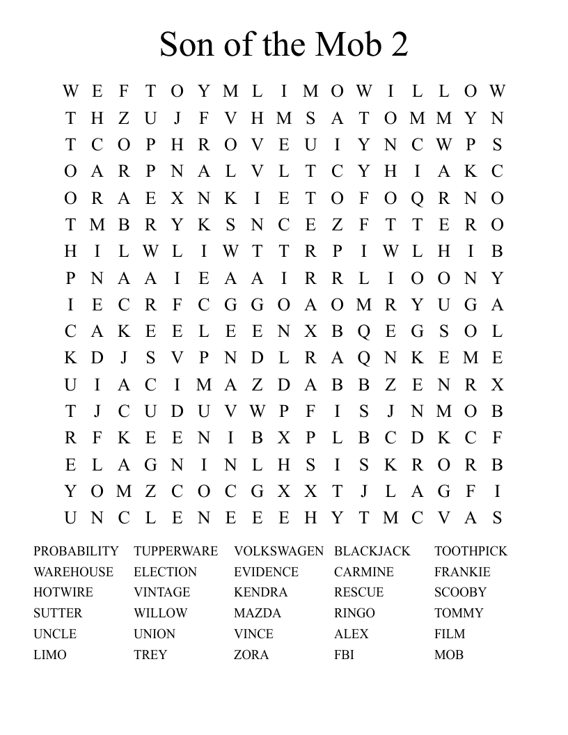 Son of the Mob 2 Word Search