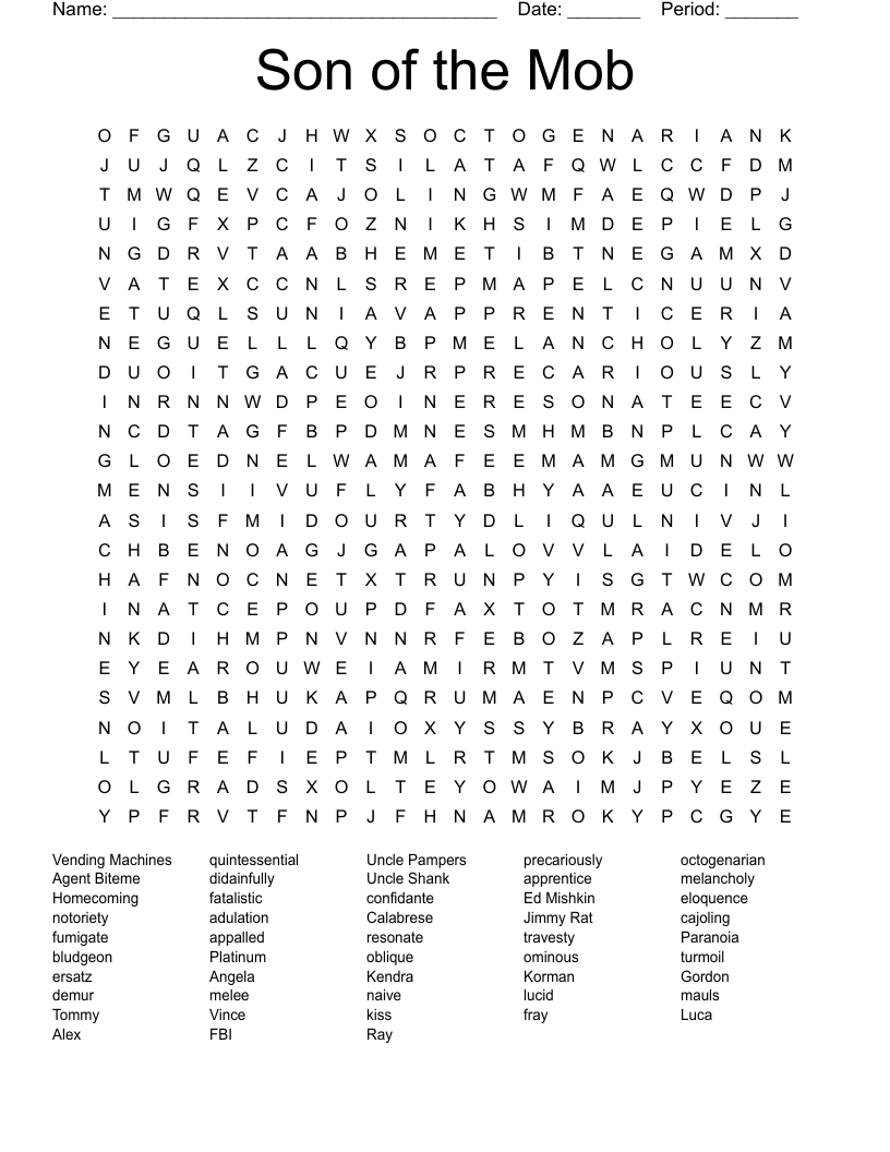 Son of the Mob Word Search
