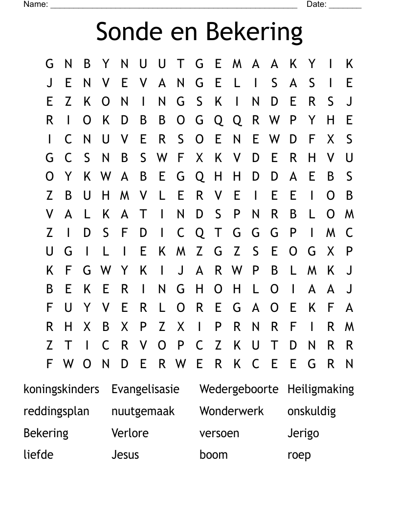 Sonde en Bekering Word Search