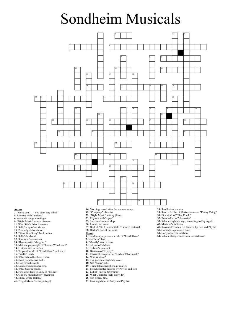 Sondheim Musicals Crossword