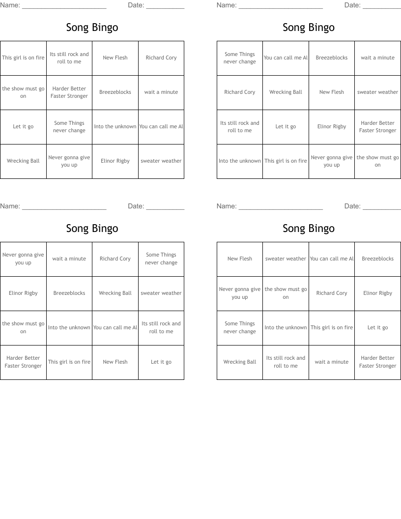 Song Bingo