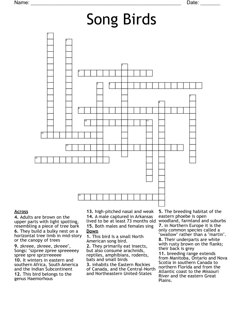 Song Birds Crossword