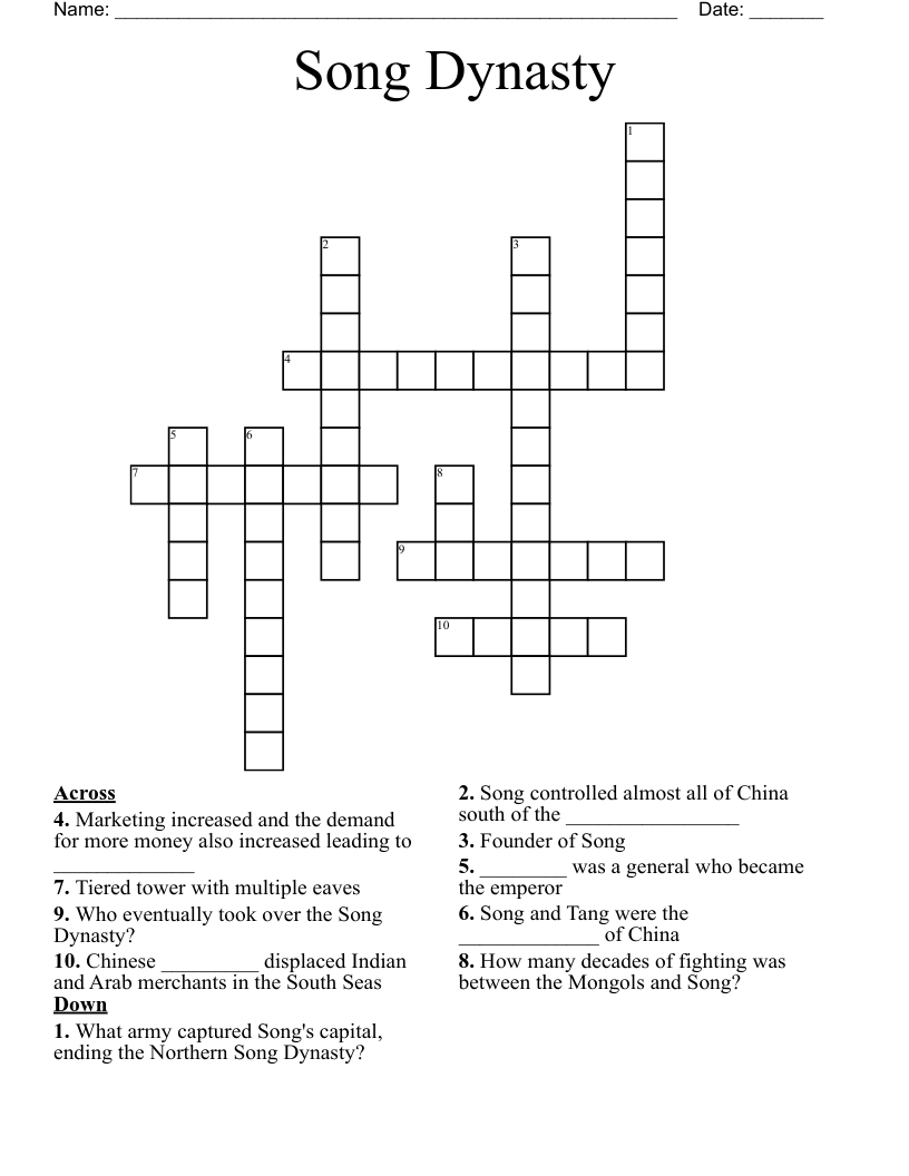 Song Dynasty Crossword