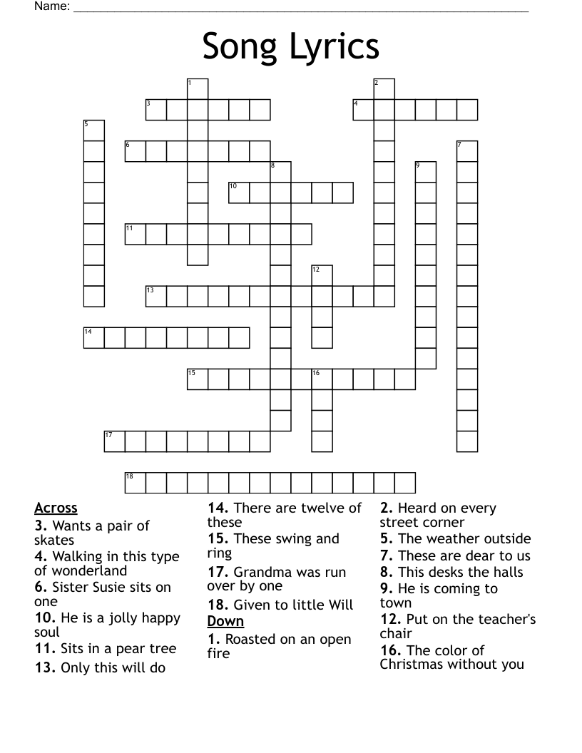 Song Lyrics Crossword