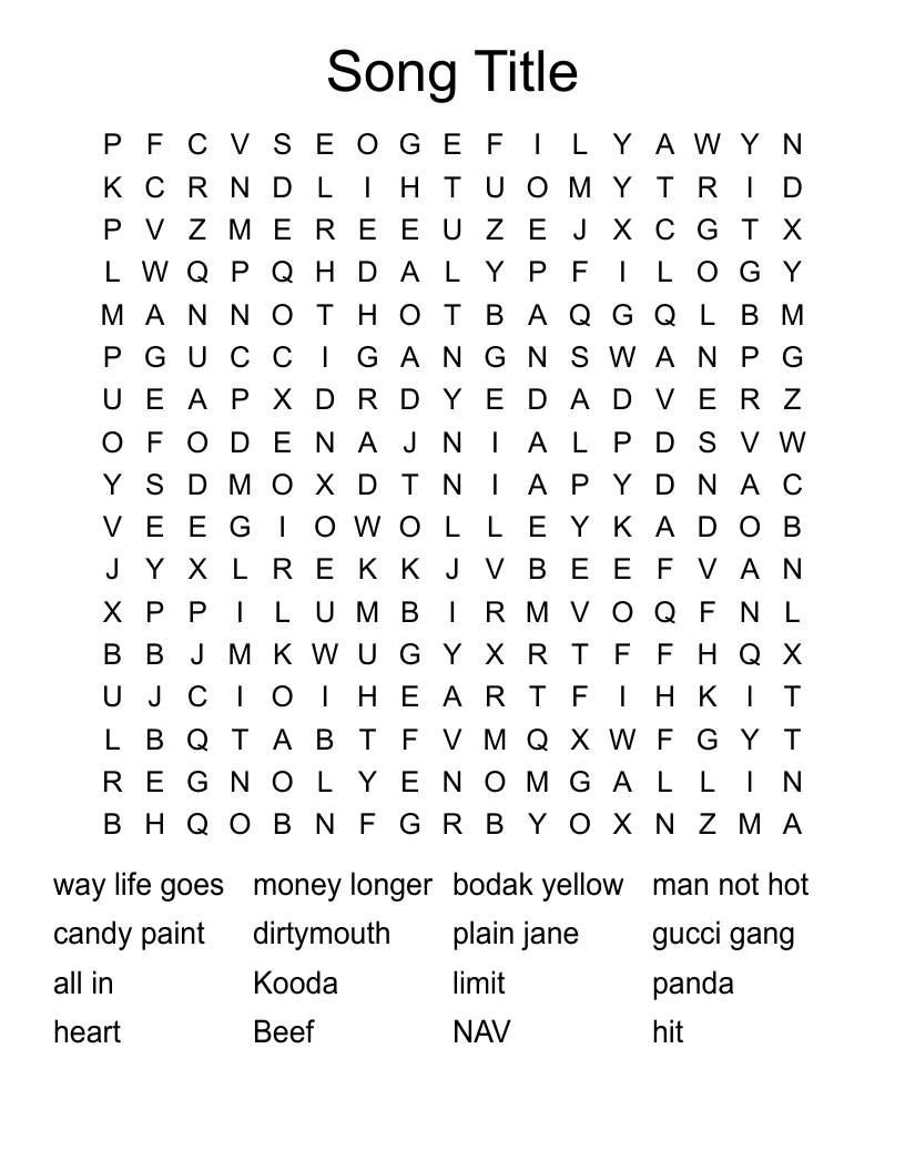 Song Title Word Search
