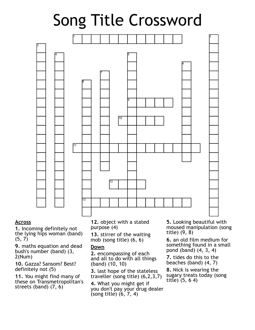 Song Title Crossword