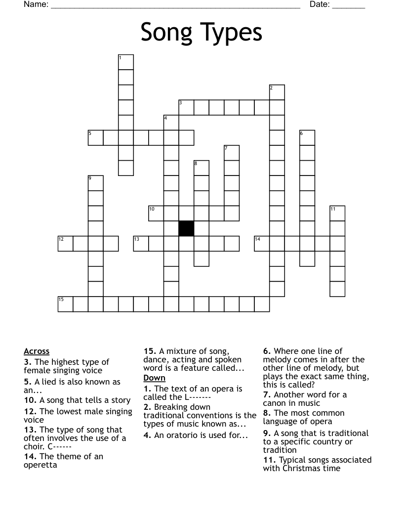 Song Types  Crossword