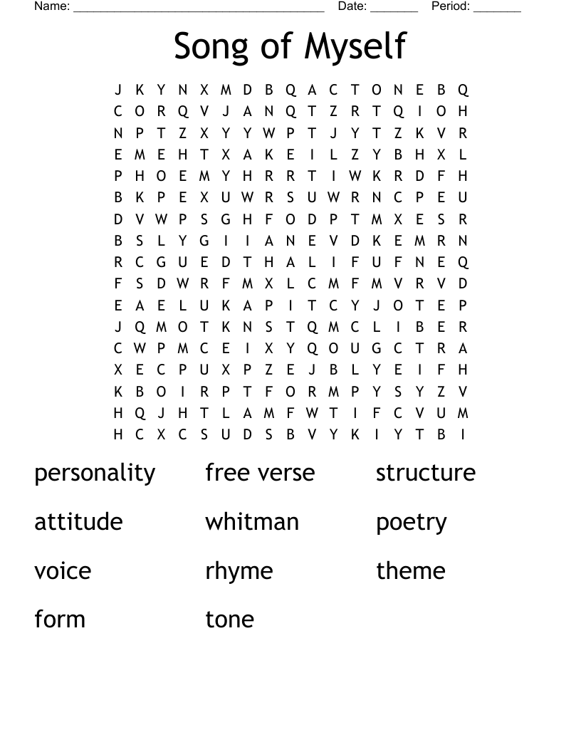 Song of Myself Word Search