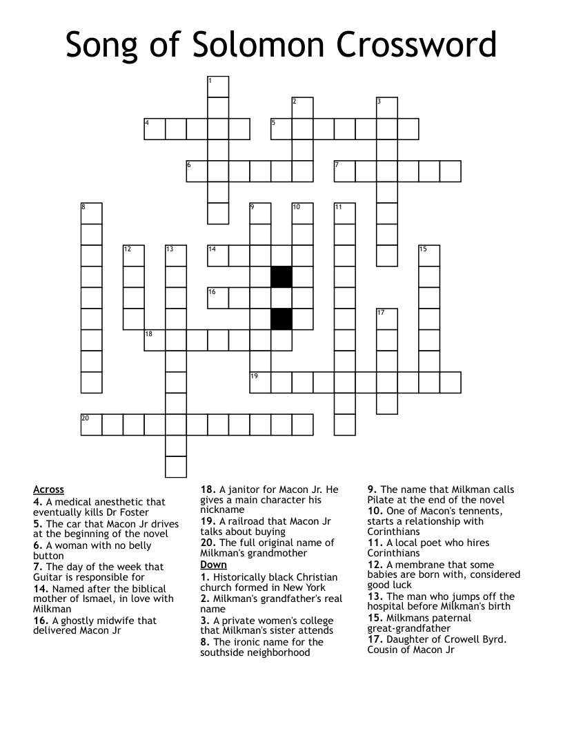 Song of Solomon Crossword