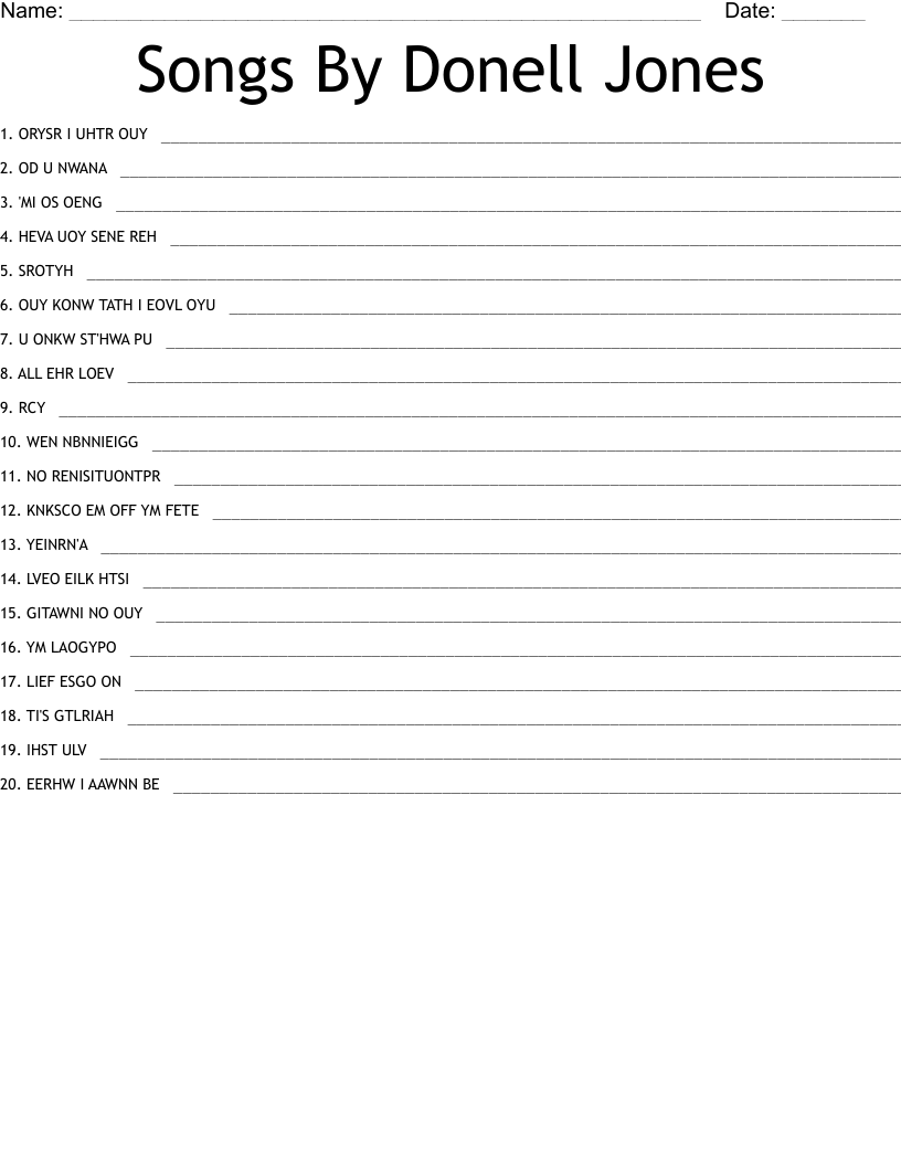 Songs By Donell Jones Word Scramble