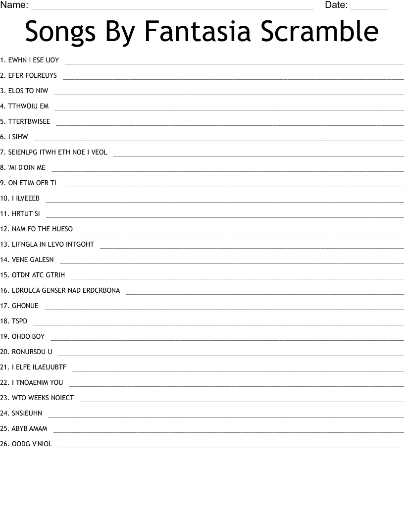 Songs By Fantasia Scramble 