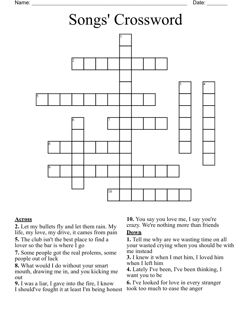 Songs' Crossword