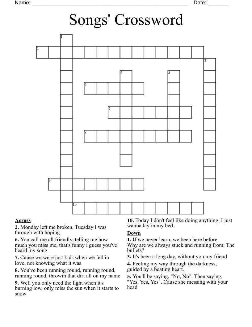 Songs' Crossword
