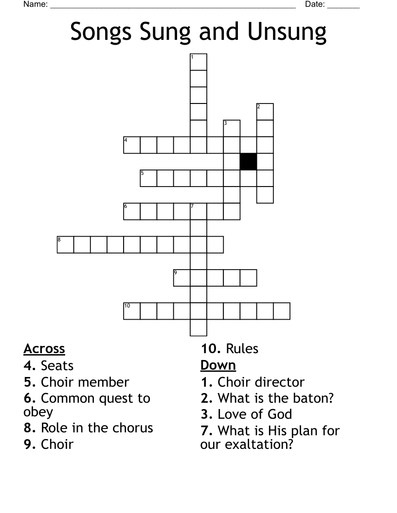 Songs Sung and Unsung Crossword