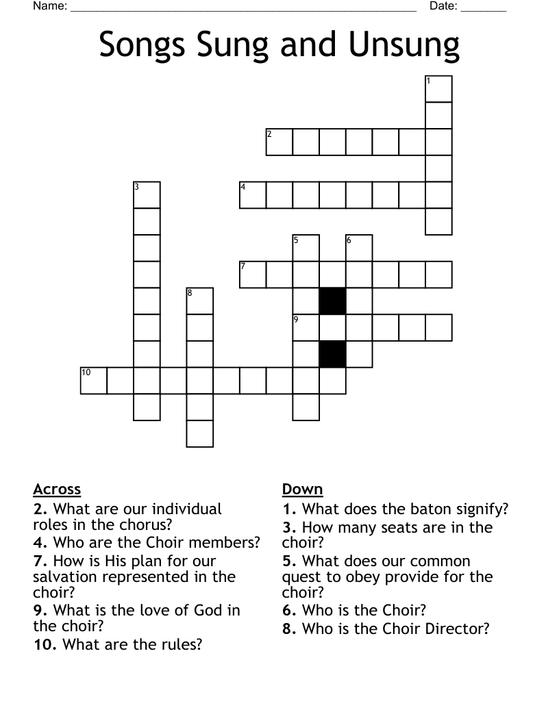 Songs Sung and Unsung Crossword