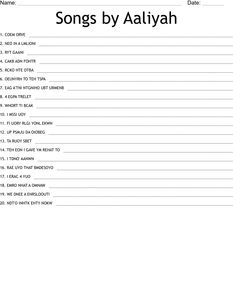 Songs by Aaliyah Word Scramble