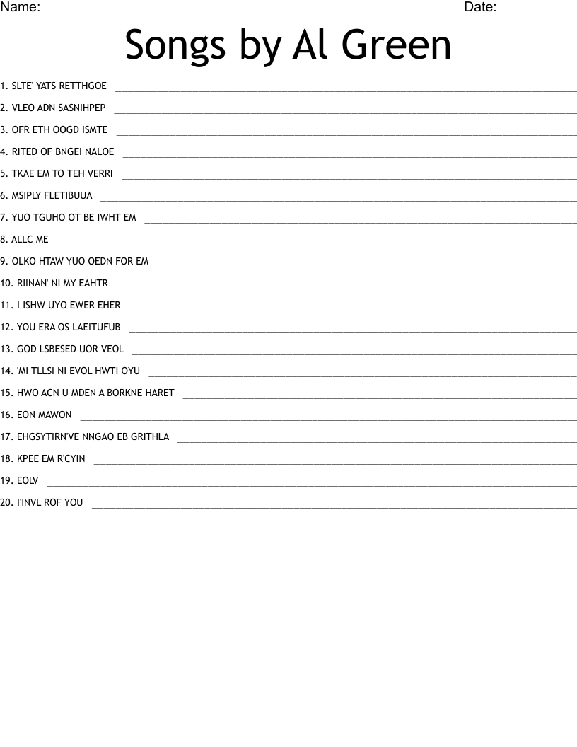 Songs by Al Green Word Scramble