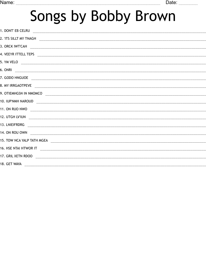 Songs by Bobby Brown Word Scramble