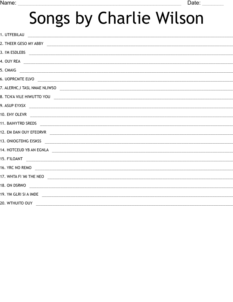Songs by Charlie Wilson Word Scramble