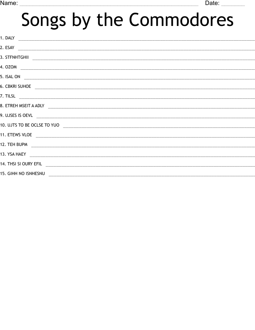 Songs by the Commodores Word Scramble