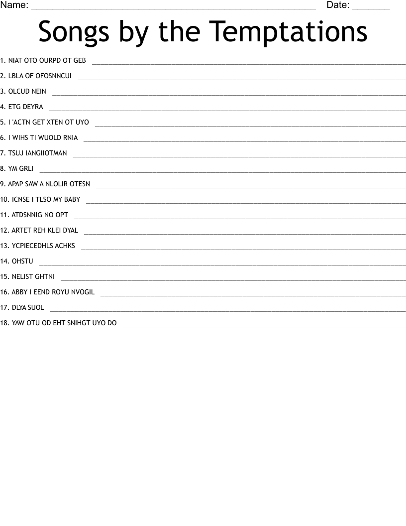 Songs by the Temptations Word Scramble