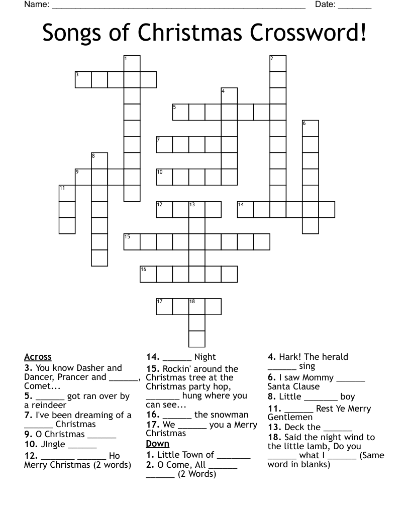 Songs of Christmas Crossword!