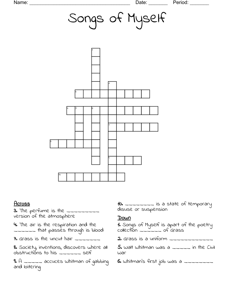 Songs of Myself Crossword