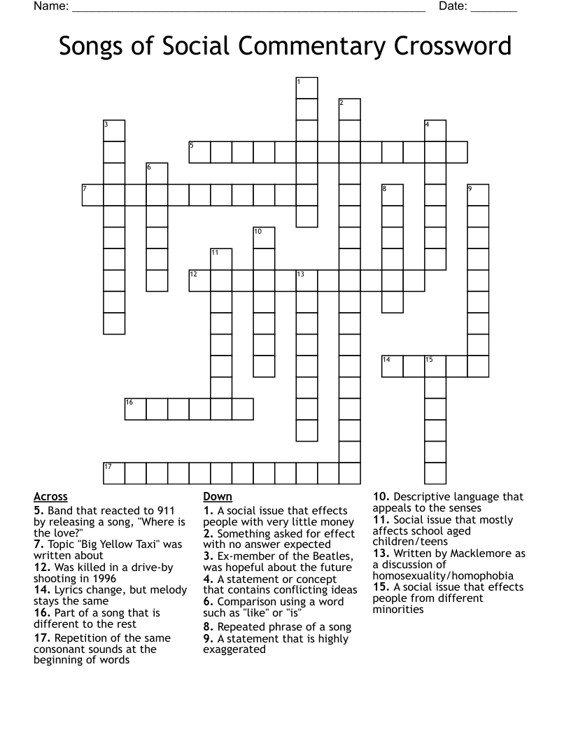 Songs of Social Commentary Crossword