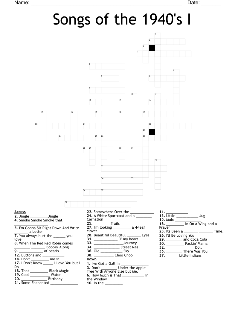 Songs of the 1940's I Crossword