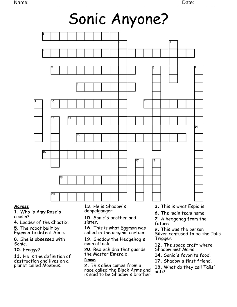 Sonic Anyone? Crossword
