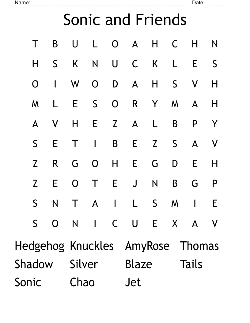 Sonic and Friends Word Search