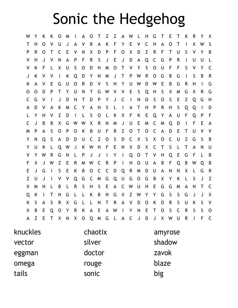 Sonic the Hedgehog Word Search