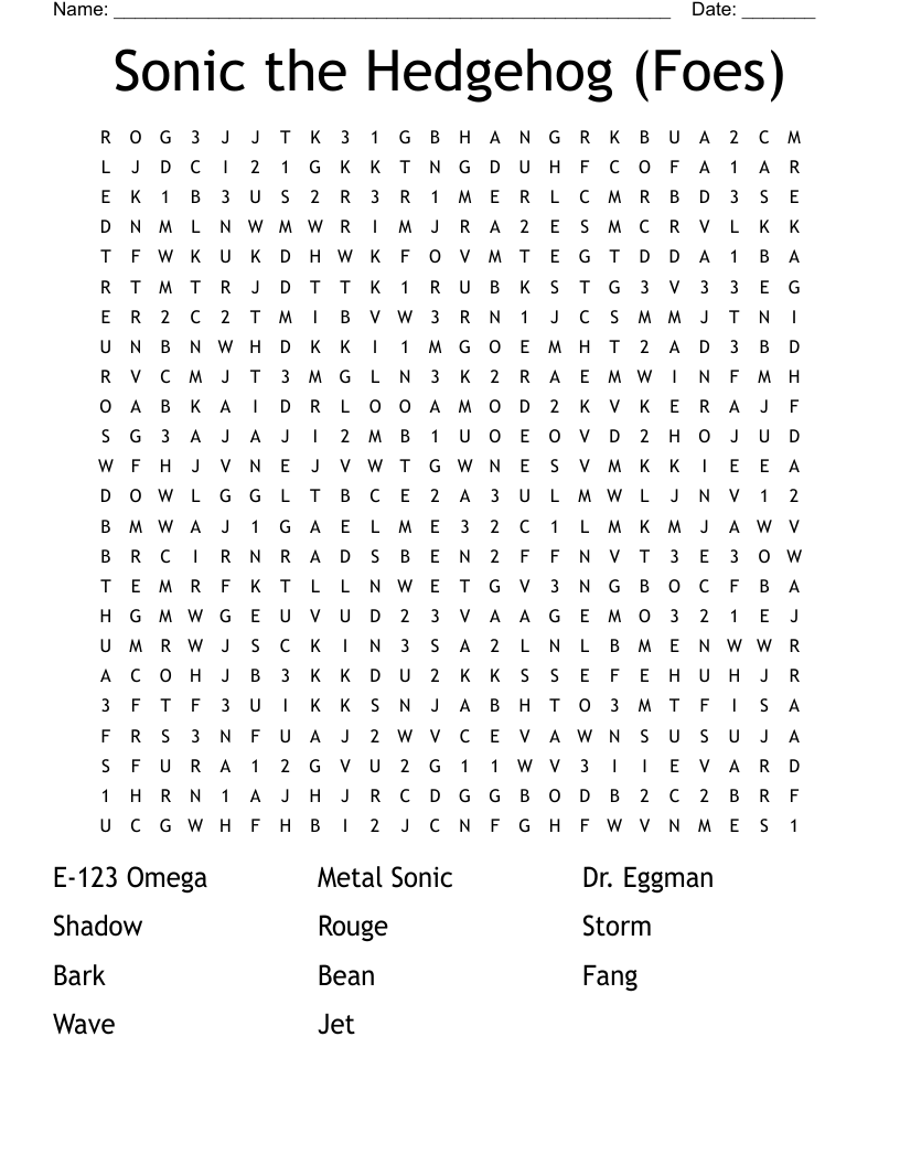 Sonic the Hedgehog (Foes) Word Search