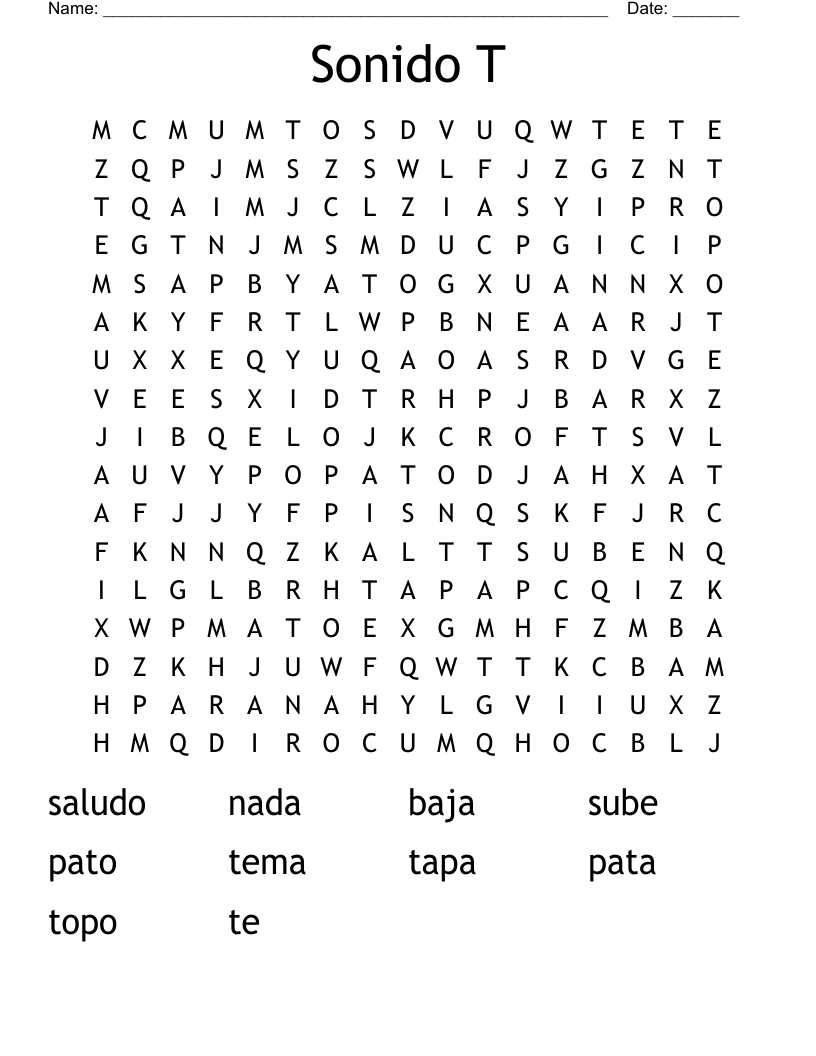Sonido T Word Search