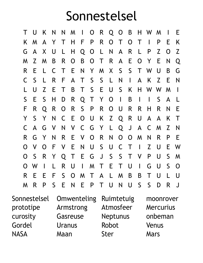 Sonnestelsel Word Search