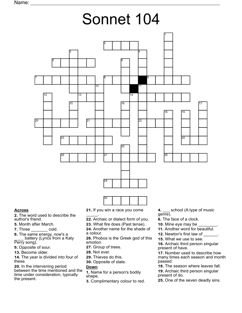 Sonnet 104 Crossword