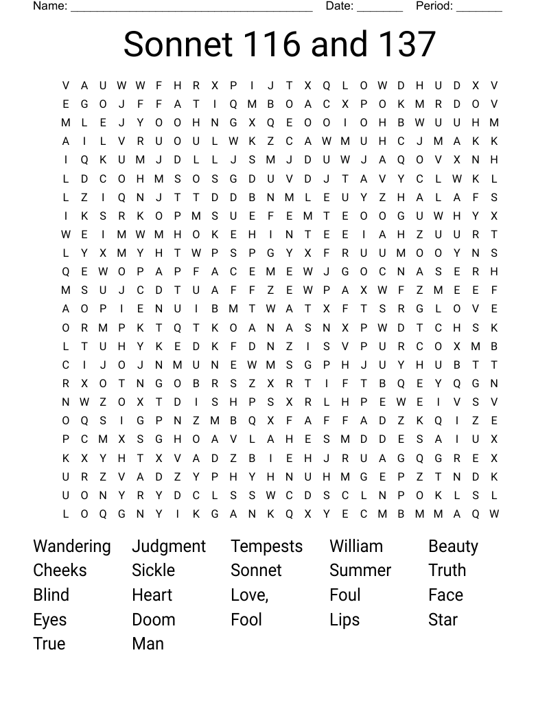 Sonnet 116 and 137 Word Search