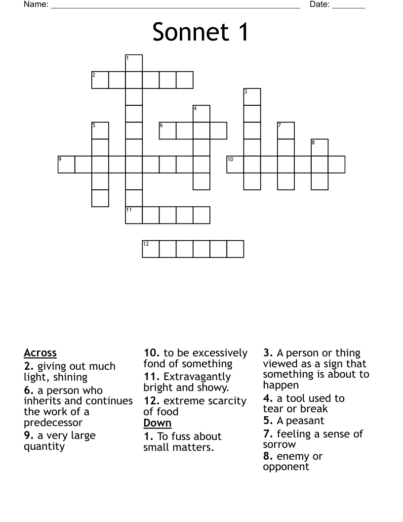 Sonnet 1 Crossword