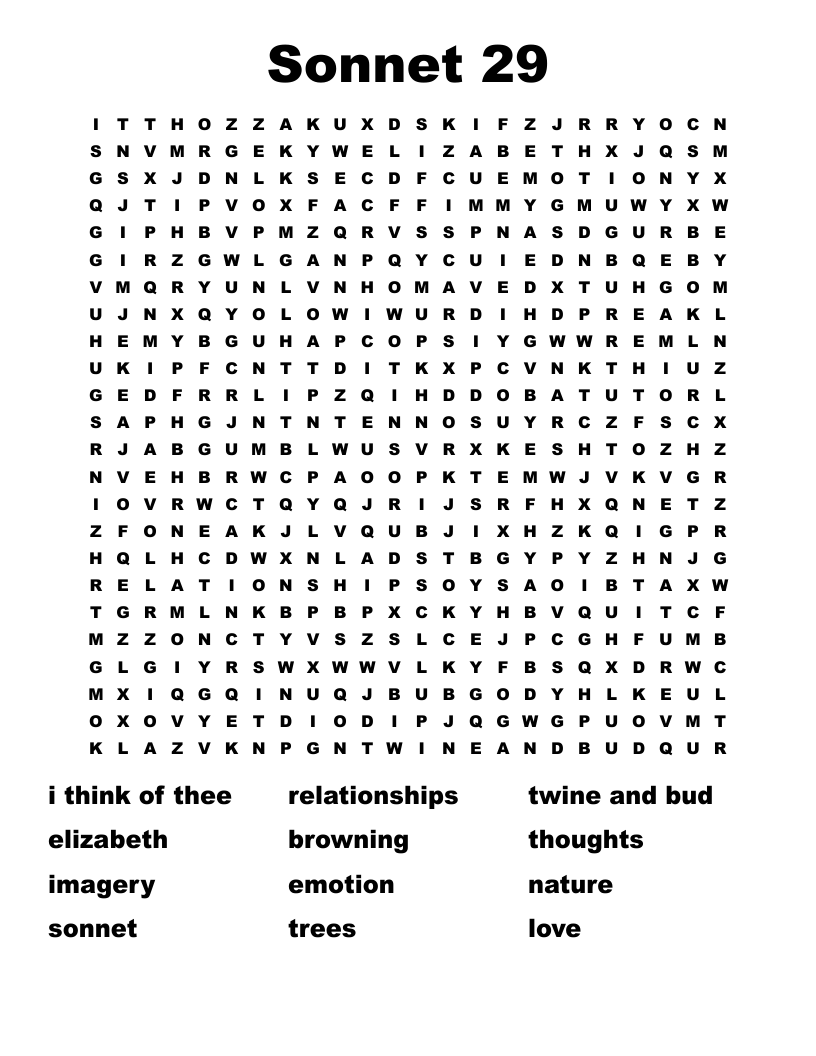 Sonnet 29 Word Search